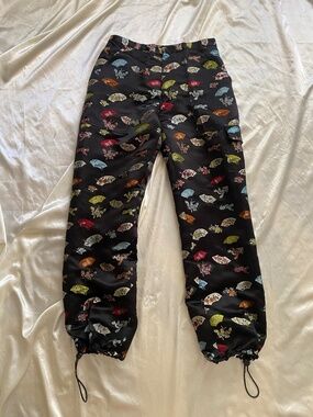 Rare Vintage y2k Satin Chinese Fan MultiColor Embroidered Cargo Pants Size 1 / M